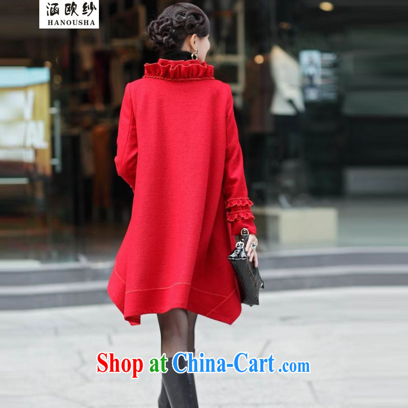 COVERED BY THE 2014 new autumn and winter is in a long, large, female black fungus edge red bridal back doors so gross jacket coat green XXL, covering the yarn (Hanousha), shopping on the Internet