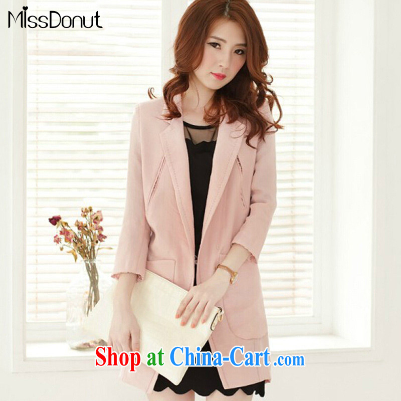 MissDonut 2014 autumn and winter, and indeed increase, women mm thick Korean cotton the lace, long jacket, coat pink large code L