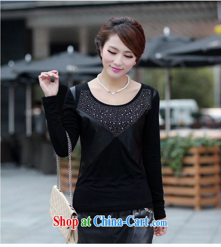 ZORMO Korean female autumn and winter, PU leather stitching hot drill the fat increase, female solid shirt thick mm the lint-free cloth T-shirt black 5 XL 175 - 195 Jack pictures, price, brand platters! Elections are good character, the national distribution, so why buy now enjoy more preferential! Health