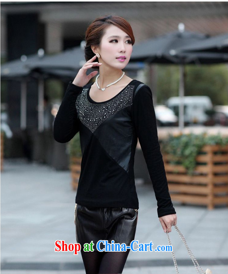 ZORMO Korean female autumn and winter, PU leather stitching hot drill the fat increase, female solid shirt thick mm the lint-free cloth T-shirt black 5 XL 175 - 195 Jack pictures, price, brand platters! Elections are good character, the national distribution, so why buy now enjoy more preferential! Health
