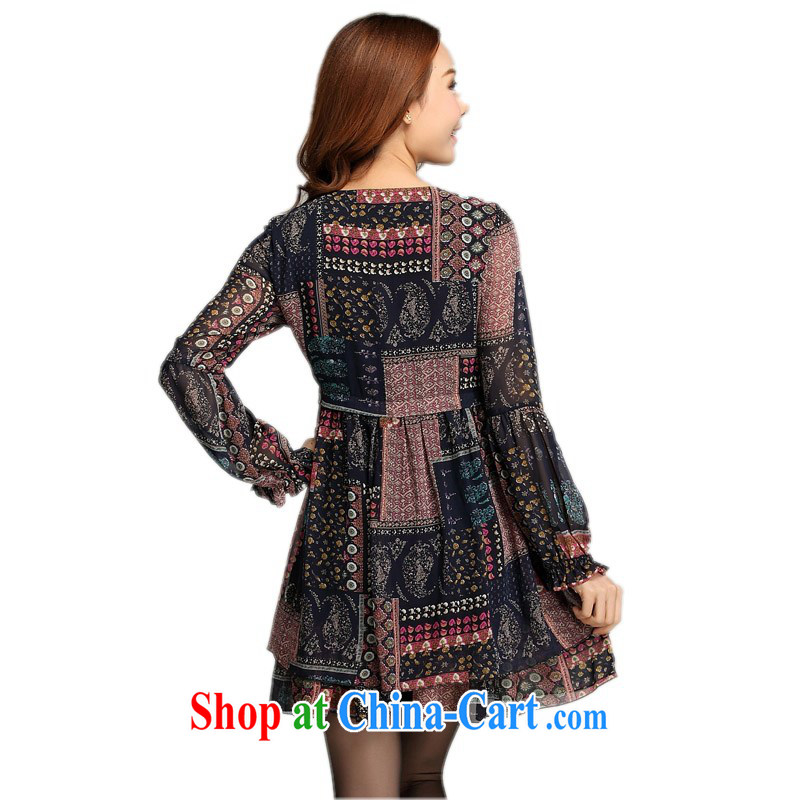 The package mail female XL dresses Korean retro national stamp snow woven skirt OL cultivating long-sleeved floral short skirt thick mm Mrs dresses gray 4 XL approximately 155 - 165 jack, land is still the garment, shopping on the Internet