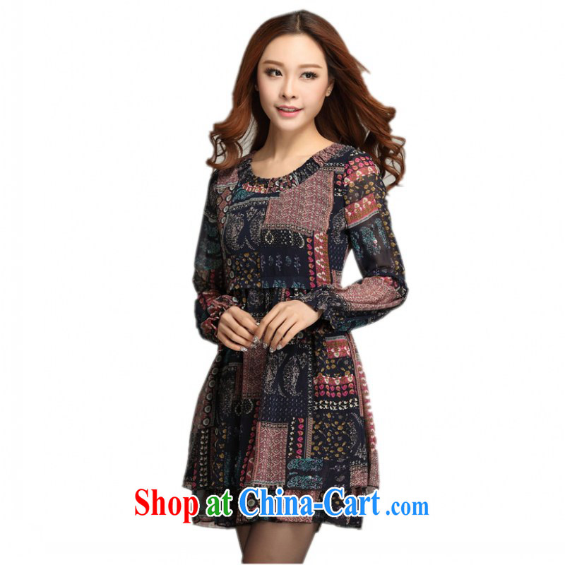 The package mail female XL dresses Korean retro national stamp snow woven skirt OL cultivating long-sleeved floral short skirt thick mm Mrs dresses gray 4 XL approximately 155 - 165 jack, land is still the garment, shopping on the Internet