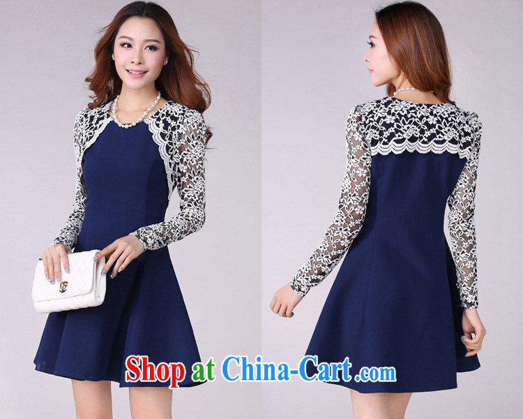 The blue-and, indeed, women's clothing dresses long sleeved lace China wind graphics thin 2015 spring new Korean Beauty mm thick lady skirt blue 2 XL 115 - 130 Jack pictures, price, brand platters! Elections are good character, the national distribution, so why buy now enjoy more preferential! Health