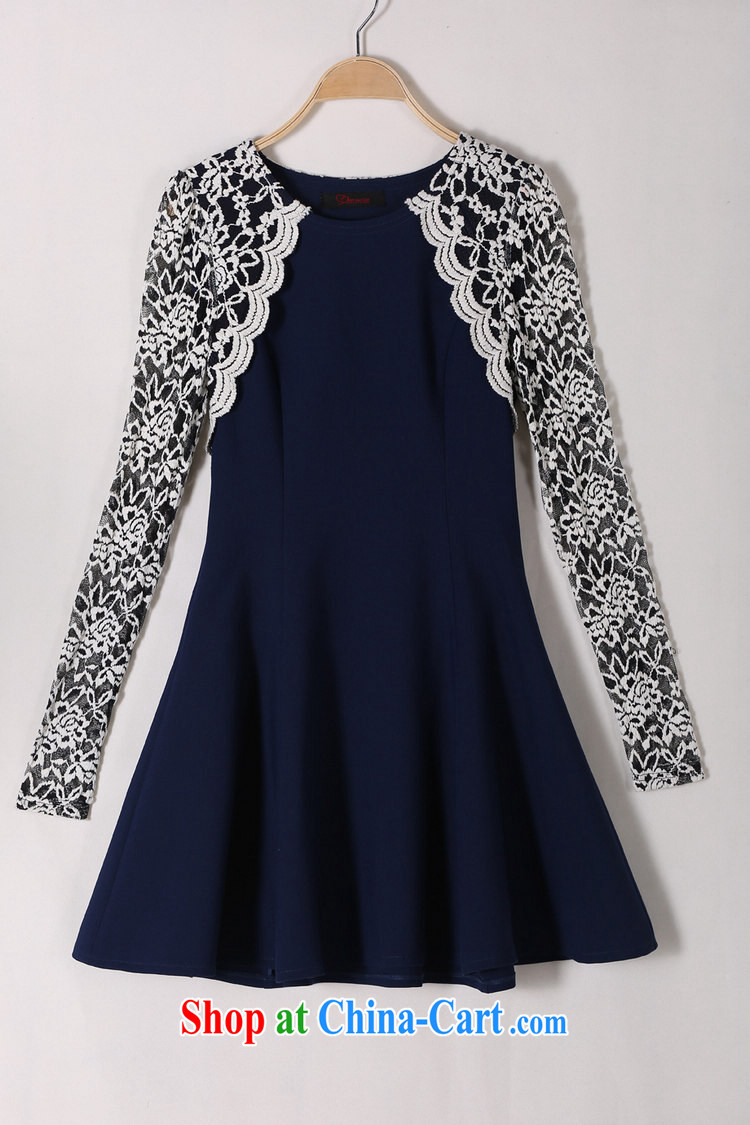 The blue-and, indeed, women's clothing dresses long sleeved lace China wind graphics thin 2015 spring new Korean Beauty mm thick lady skirt blue 2 XL 115 - 130 Jack pictures, price, brand platters! Elections are good character, the national distribution, so why buy now enjoy more preferential! Health