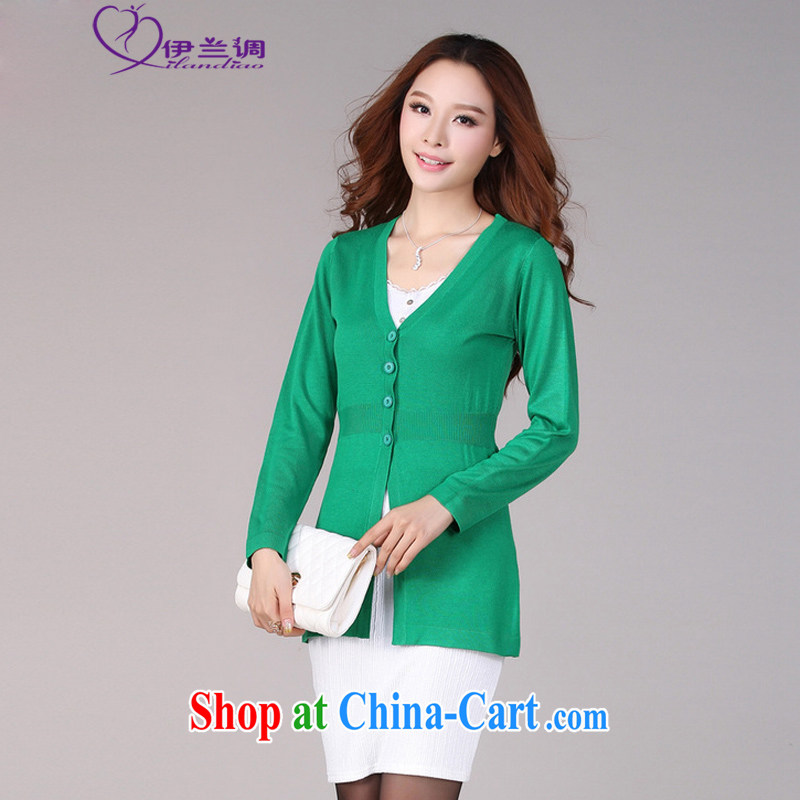 The LAN-fat, XL knitted T-shirt 2015 new thick mm spring Korean lax long sweater girl on T-shirt small jacket green 4 XL 175 - 195 jack, the blue, and, on-line shopping