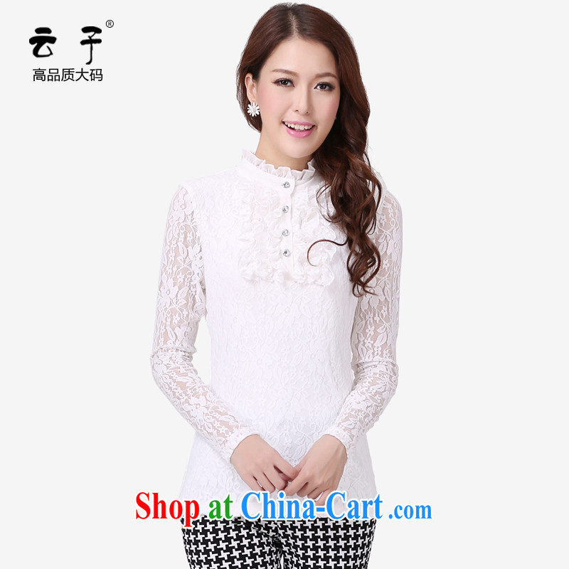Cloud-XL Women fall 2014 with long-sleeved T-shirt thick MM beauty lace solid T-shirt white 2XL