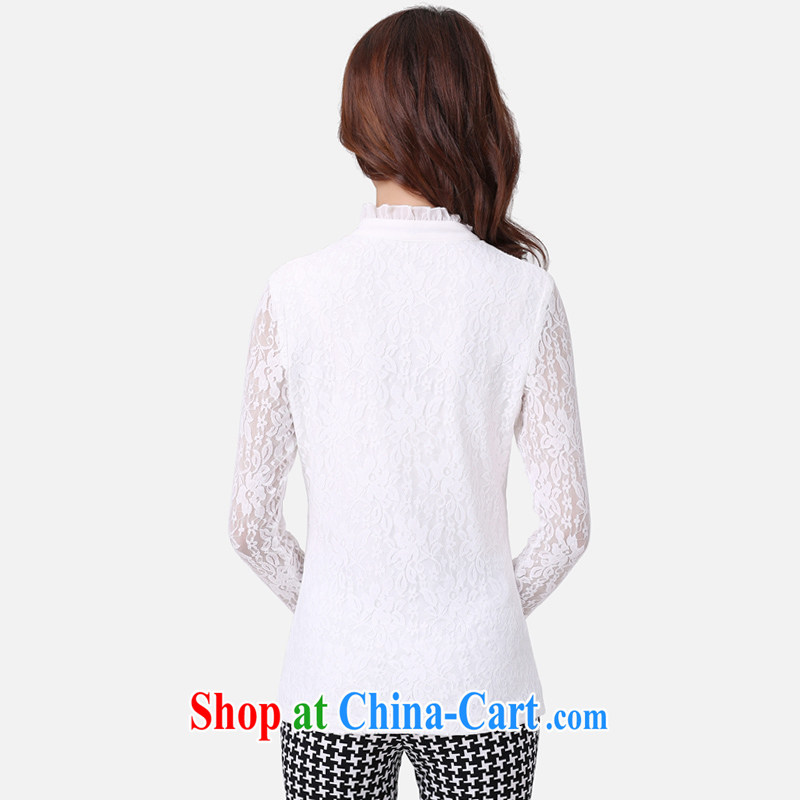 Cloud-XL women autumn 2014 the long-sleeved T-shirt thick MM beauty lace solid T-shirt white 2XL, cloud, and shopping on the Internet