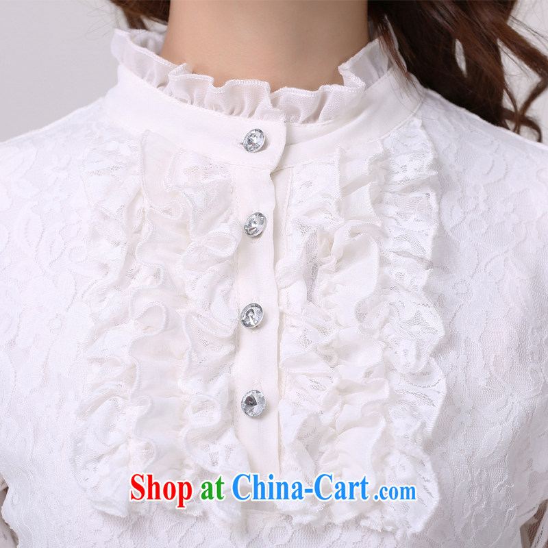 Cloud-XL women autumn 2014 the long-sleeved T-shirt thick MM beauty lace solid T-shirt white 2XL, cloud, and shopping on the Internet