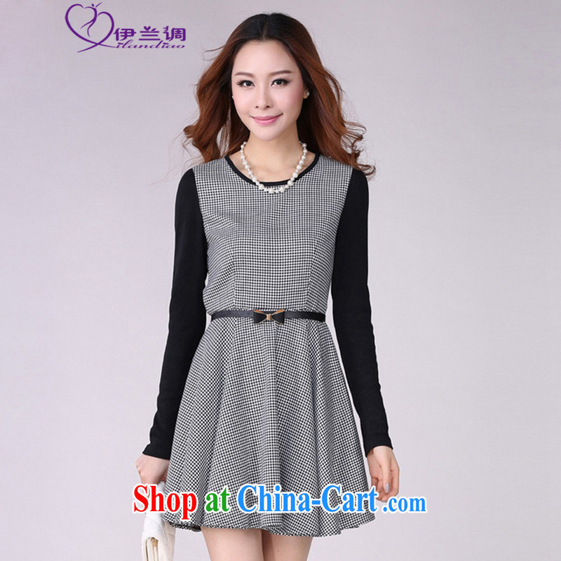 The LAN-XL fat people dress dresses 2015 spring new cultivating Korean gray cells graphics thin thick mm long-sleeved ladies aura-skirt black-and-white 3XL 130 - 145 jack