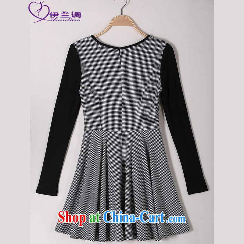 The LAN-XL fat people dress dresses 2015 spring new cultivating Korean gray cells graphics thin thick mm long-sleeved ladies even temperament and skirt black-and-white 3XL 130 - 145 jack, the blue, and, shopping on the Internet