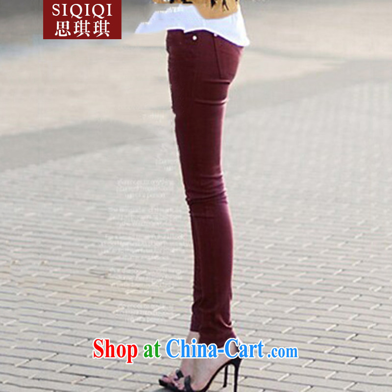 The Qi Qi (SIQIQI) Spring 2015 new Europe mm thick larger female decoration, and indeed increase pencil trousers XXK 1011 wine red XXXXXL, Qi Qi (SIQIQI), online shopping