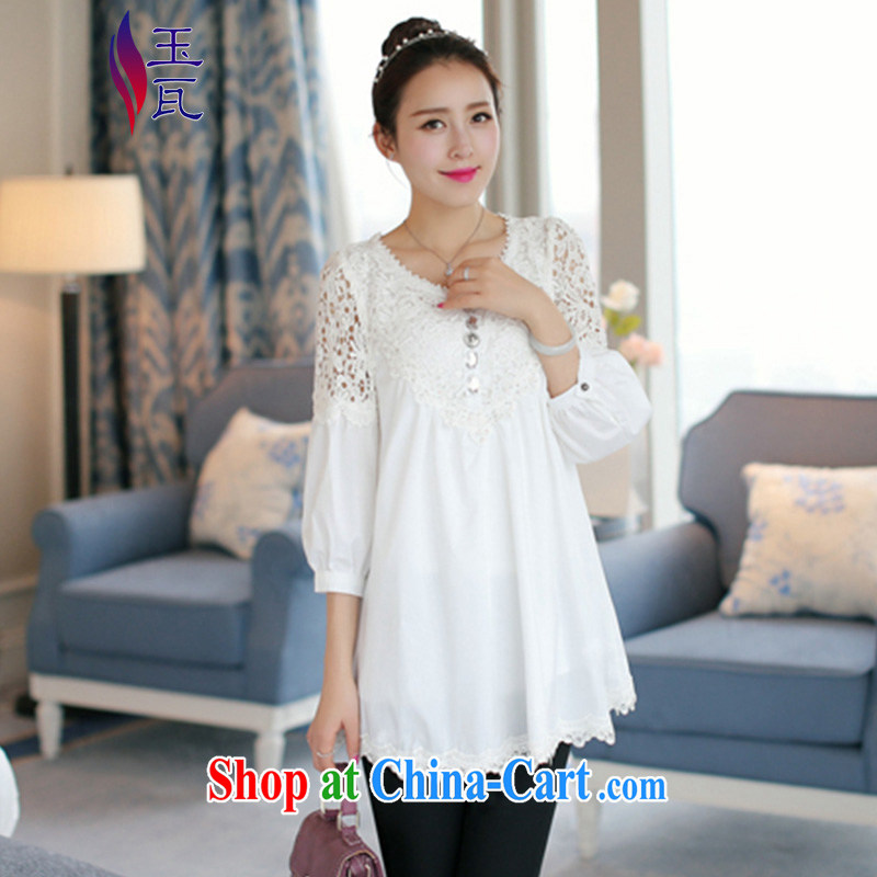Yu, 2015 Korean OL small incense-stitching solid A-loose lace shirt 2398 white S, Yu w, shopping on the Internet