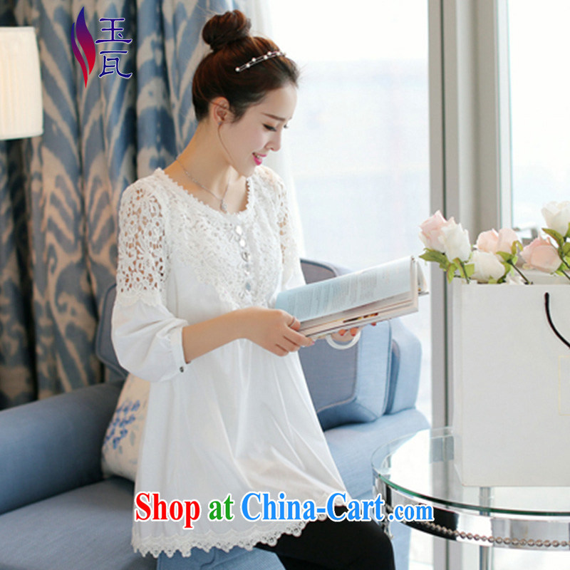 Yu, 2015 Korean OL small incense-stitching solid A-loose lace shirt 2398 white S, Yu w, shopping on the Internet