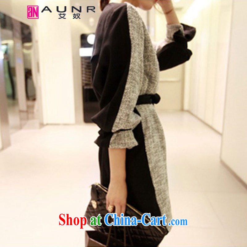 The slave trade 2014 autumn and winter clothing Korean version cultivating long-sleeved stitching, with a large, female solid dresses women 1412 photo color XXL, the slave (AUNR), online shopping
