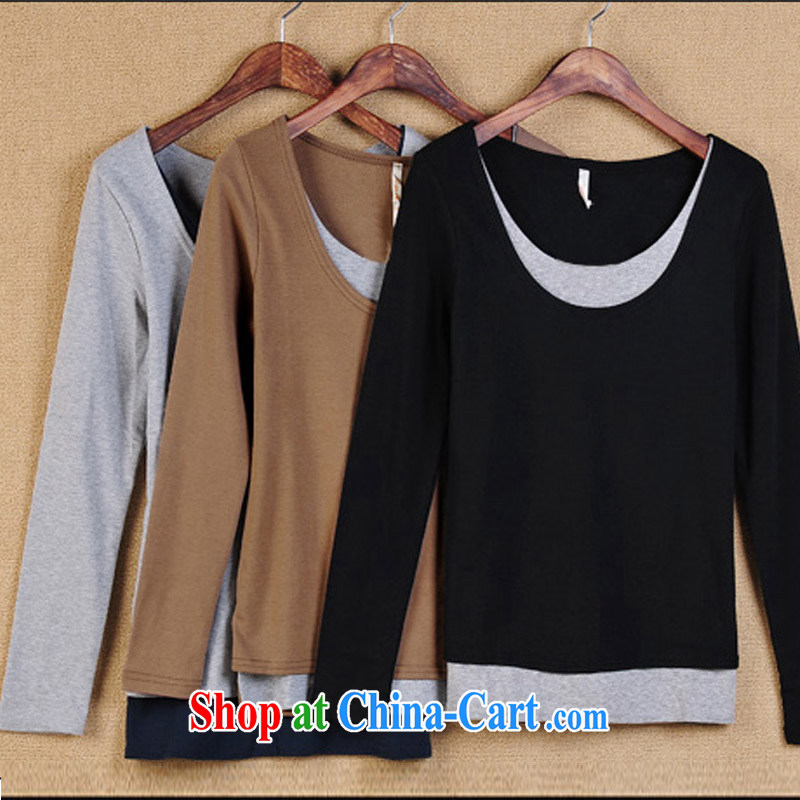 Surplus can be, and indeed increase, Autumn false Two-piece long-sleeved T-shirt graphics thin T-shirt thick mm solid beauty T-shirts female T and color other size, please contact customer service