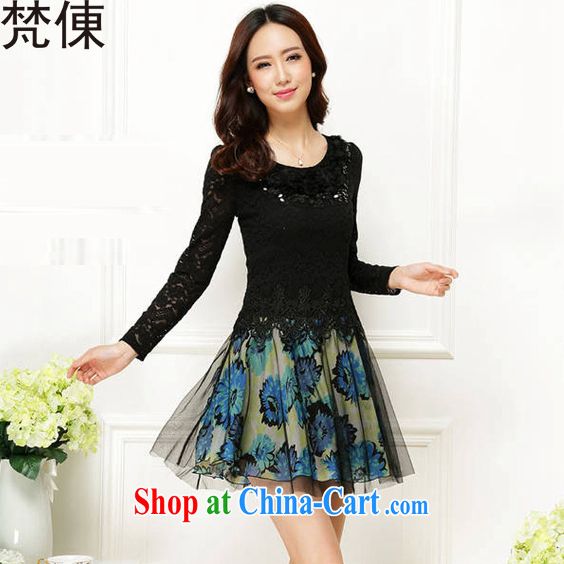 Vincent van Gogh ? autumn 2014 the Korean female middle-aged style upscale lace larger dresses X 816 photo color XL