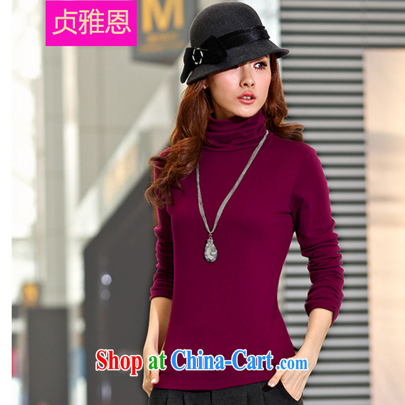 Jung-eun-winter clothes new, larger female high-collar solid shirt girls XL knitted T-shirt warm 100 solid ground T-shirt Y 1137 wine red 5 XL