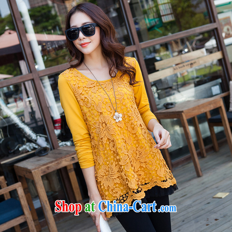 The Taj Mahal, 2015 Flower Spring lace solid T-shirt girls long-sleeved larger female thick MM large T-shirt T-shirt WM 8878 Kang yellow 4 XL, the Taj Mahal, Flower (AGIVYARD), online shopping