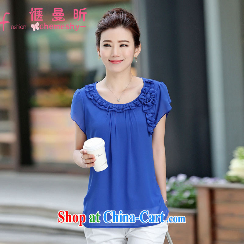 Sit back and relax, the year older women 2015 summer new, large, short-sleeved snow woven shirts relaxed MOM replace shirt female ybl 551 Po blue XXXL