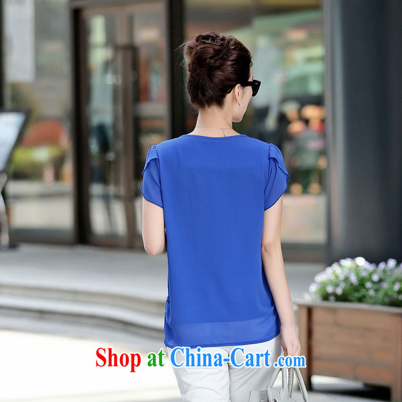 Sit back and relax, the year older women 2015 summer new, large, short-sleeved snow woven shirts relaxed MOM replace shirt female ybl 551 Po blue XXXL, relaxing Cayman, and shopping on the Internet