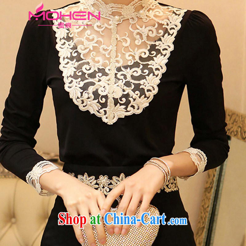 The ink marks spring 2015 new Korean trendy, female T shirt solid shirt thick MM cultivating graphics thin lace stitching high collar long-sleeved solid T shirt white 2XL (suitable for 135 - 150 jack), and the ink marks, and shopping on the Internet