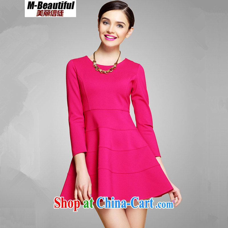 Beautiful followers fall 2014 new in Europe and America, the maximum number of 7 cuff loose video thin female high-end dresses female A Field dress the waist graphics thin the red XXXXL