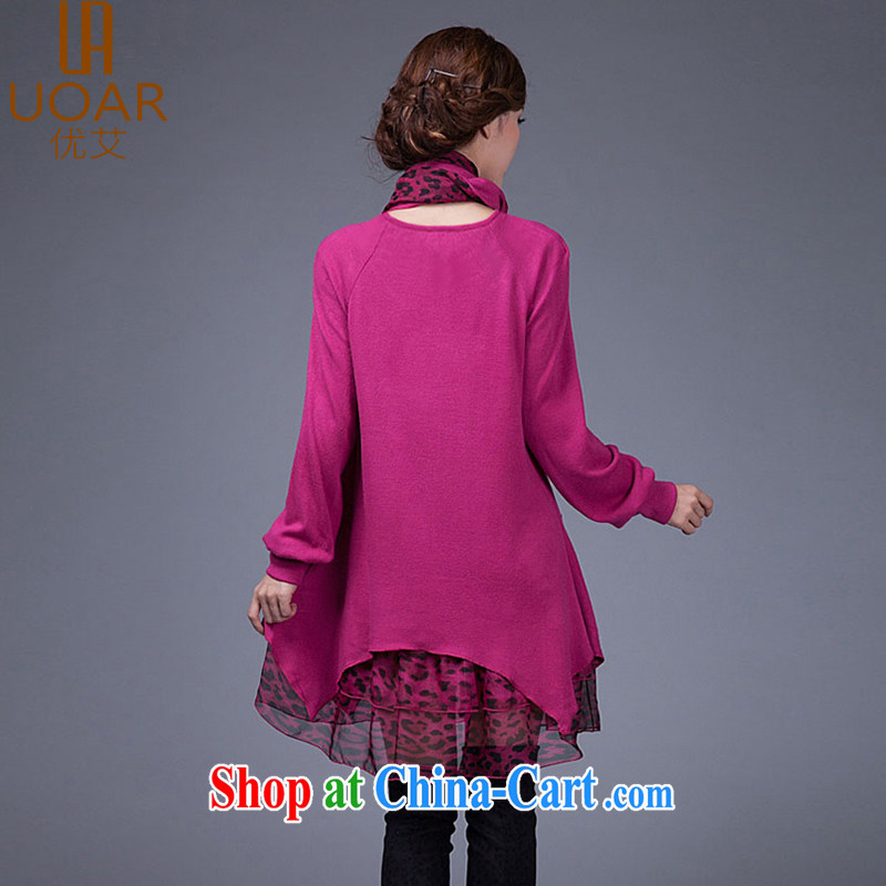 Optimize the 2014 autumn and winter-relaxed, long aura, leave two Leopard fleece large code knitted shirts 2202 aubergine XXXL, optimize the (UOAR), shopping on the Internet