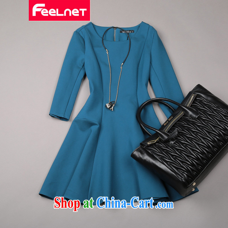 Feelnet thick mm spring new 2015 Korean literature in Europe and the Code female graphics thin dresses 1488. Large blue code 6 XL, FeelNET, shopping on the Internet