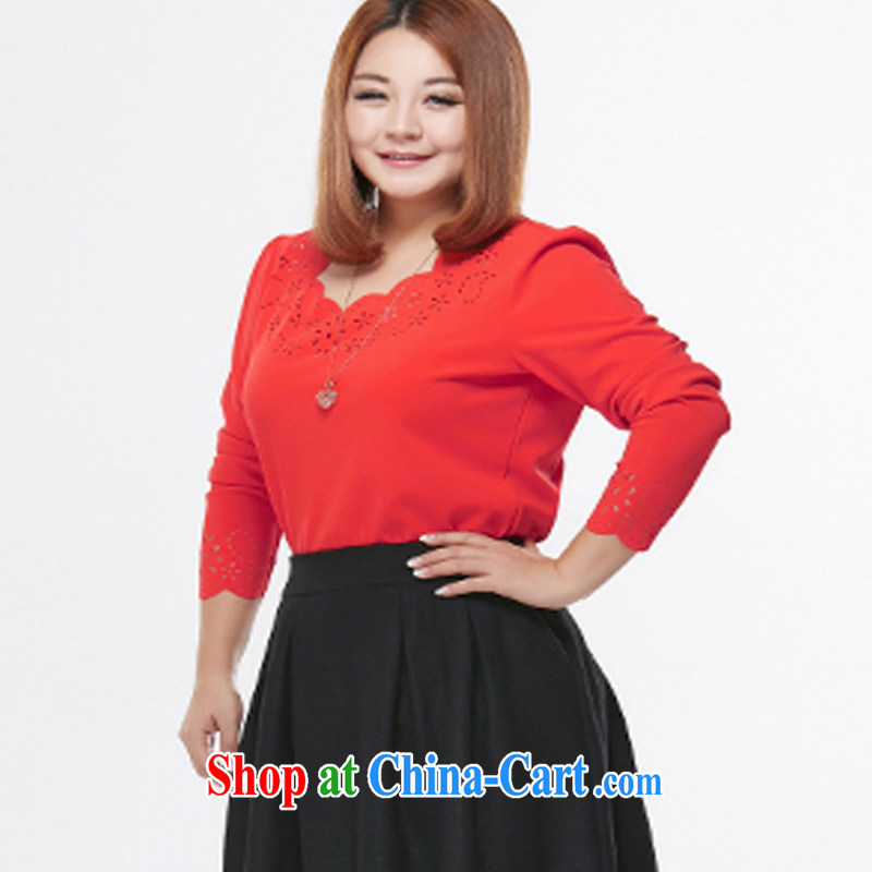 MsShe larger women 2015 new round-collar beauty and elegant long-sleeved micro pop-up T-shirt long-sleeved shirt T 7773 red 5 XL, Susan Carroll, Ms Elsie Leung Chow (MSSHE), online shopping