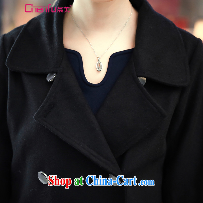 Morning would be 2015 spring New, and indeed increase, female fat mm stylish and simple roll collar, long pocket 100 ground wool is a large black 5 XL (suitable for 180 - 200 catties, morning, and, on-line shopping