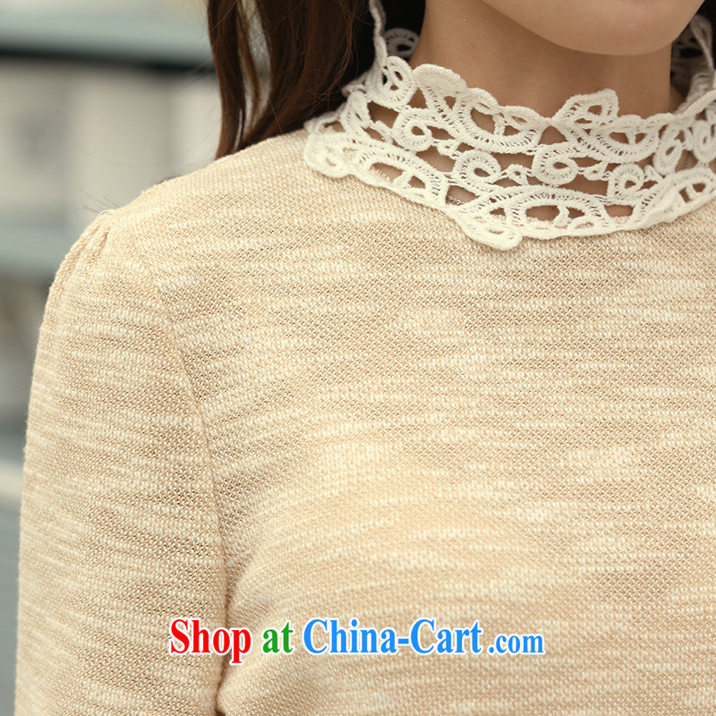 Staff of the fertilizer XL women mm thick 2014 autumn and winter with new, high-collar lace cotton long-sleeved shirt T solid shirt 1713 apricot 5 XL, Director (Smeilovly), online shopping