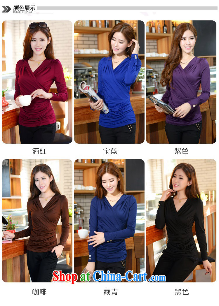 Han-taek-ming, Autumn 2014 the new, larger female Korean Beauty V collar long-sleeved T shirt wine red XXXL pictures, price, brand platters! Elections are good character, the national distribution, so why buy now enjoy more preferential! Health