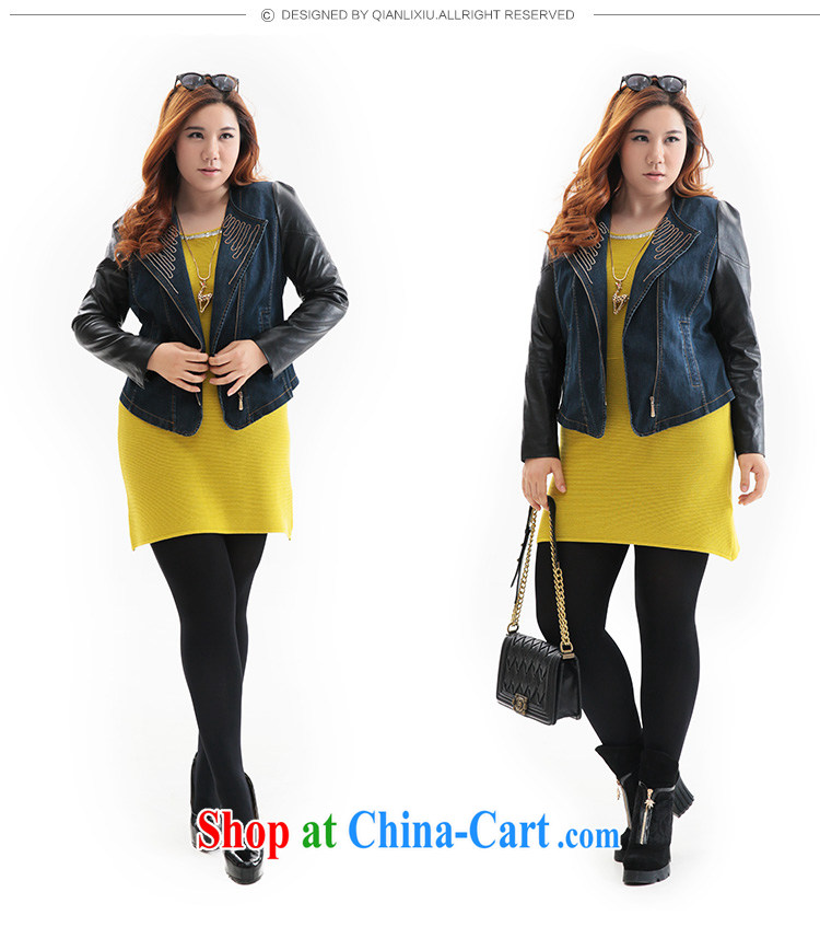 Slim LI Sau 2014 autumn new larger women Beauty Fashion graphics thin nail Pearl PU leather short denim jacket Q 6209 denim blue XL pictures, price, brand platters! Elections are good character, the national distribution, so why buy now enjoy more preferential! Health