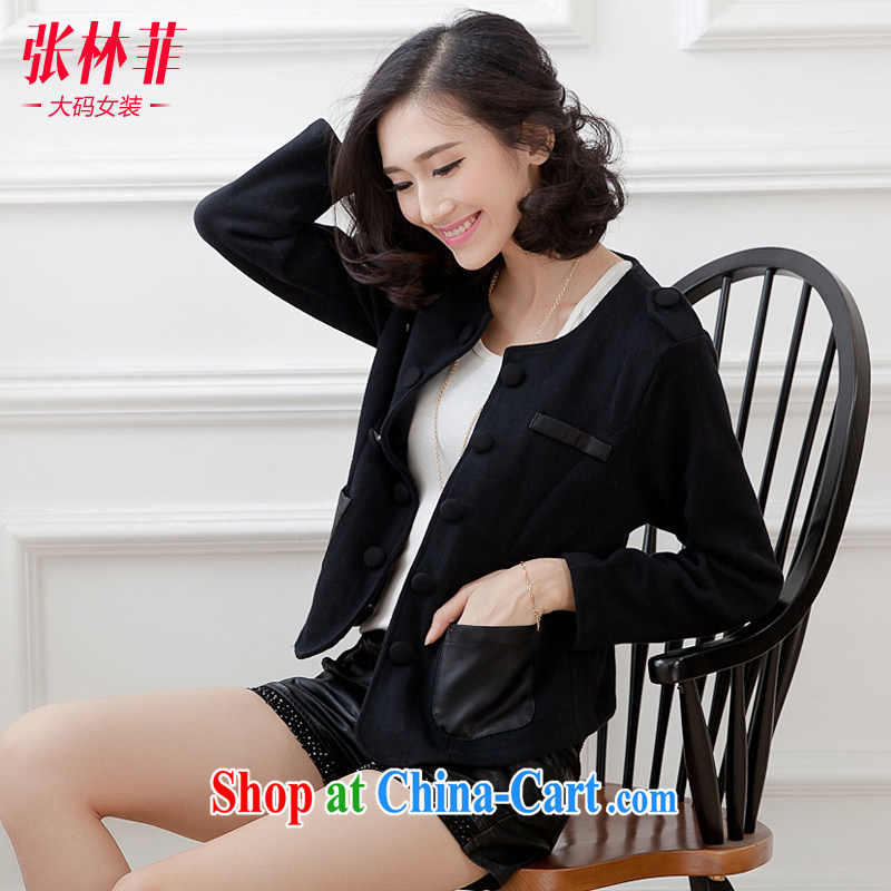 Zhang Lin , the fat XL women mm thick load fall 2015 new Korean video thin jacket thick sister cardigan small suit black 4 XL recommendations 180 - 200 jack