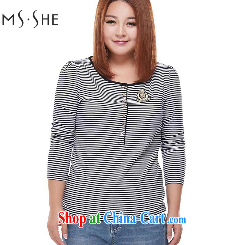 MSSHE XL ladies' 2014 mm thick load fall streaks graphics thin long-sleeved knit-shirt solid T shirt 3085 black-and-white (3XL, Susan Carroll, Ms Elsie Leung Chow (MSSHE), online shopping