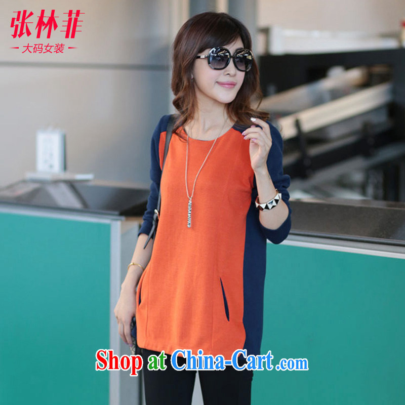 Zhang Lin , thick mm spring new 2015 the code female long-sleeved knit-color stitching thick sister solid shirt dark blue Red Orange 3 XL recommendations 150 - 165 jack, Zhang Lin (ZHANGLINFEI), online shopping