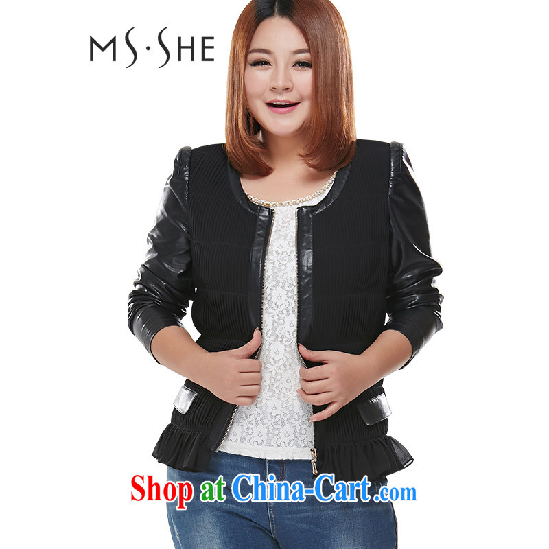MsShe autumn 2014 the XL women's clothing round-collar 100 hem garment with jacket 7503 black 4XL