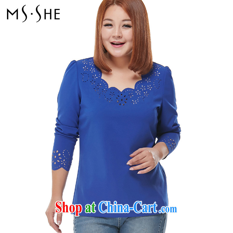 MsShe autumn 2014 the XL female Openwork round-collar long-sleeved T-shirt 7773 BMW blue XL, Susan Carroll, Ms Elsie Leung Chow (MSSHE), online shopping