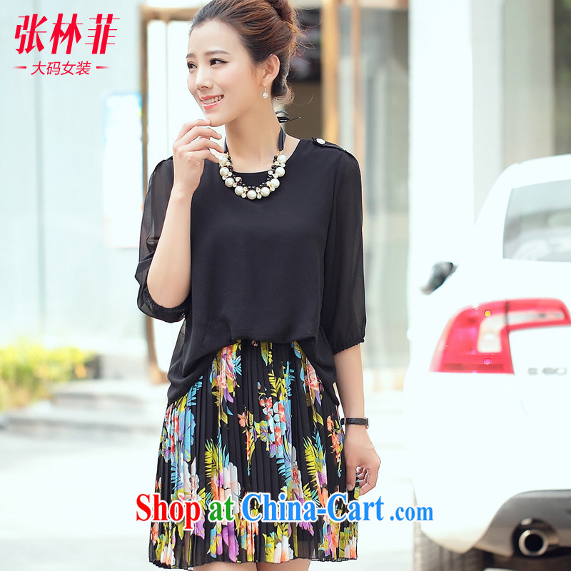 Zhang Lin , thick mm summer 2015 New, and indeed increase, female fat sister Korean video thin King code stamp snow woven dresses 100 hem black 4XL recommendations 180 - 200 jack