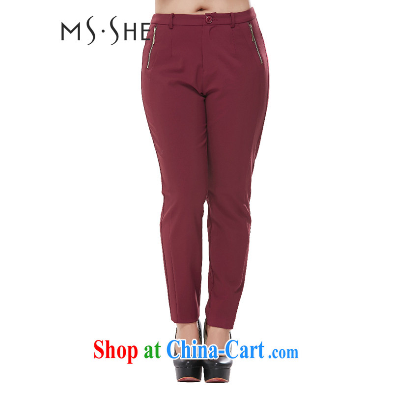 msshe XL women autumn 2014 the new thick mm commuter graphics thin solid casual pants 7586 maroon T 5