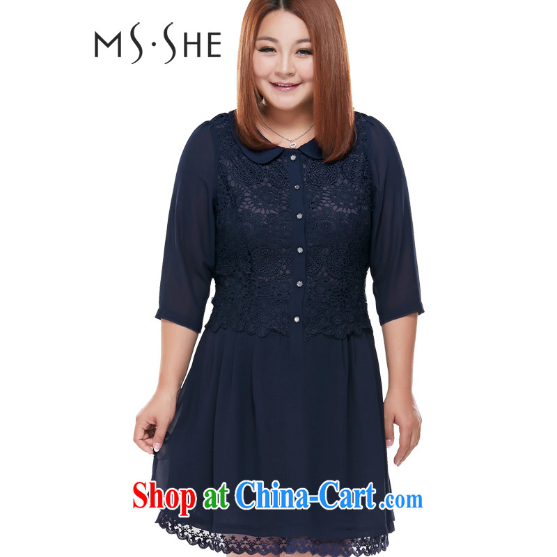 MSSHE XL girls summer dresses, elegant sweet lace stitching snow woven 7 cuff dress 6406 blue 3 XL