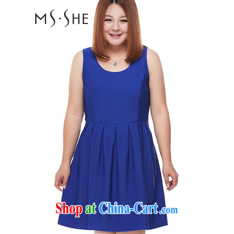 MSSHE XL female 2014 autumn and winter sleeveless vest skirt commuter dress 100 ground XL 6525 color blue 3 XL