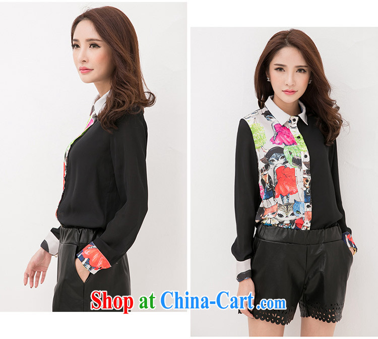 The honey and diverse expertise fall mm replace the code female Korean lapel kitten stamp snow woven long-sleeved video thin shirt T-shirt women 9075 black XXXXL pictures, price, brand platters! Elections are good character, the national distribution, so why buy now enjoy more preferential! Health