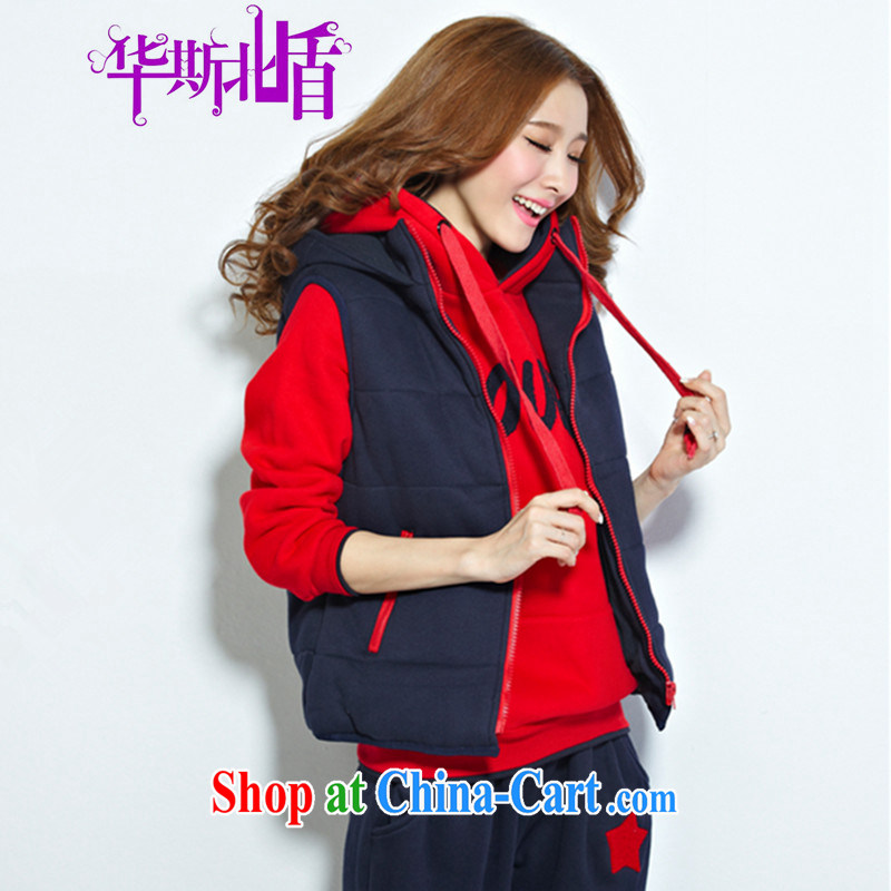 2014 new, larger sweater 3-Piece autumn and winter the lint-free cloth thick sport and leisure package Korean trousers and lint-free cloth red XXL and North shields, shopping on the Internet