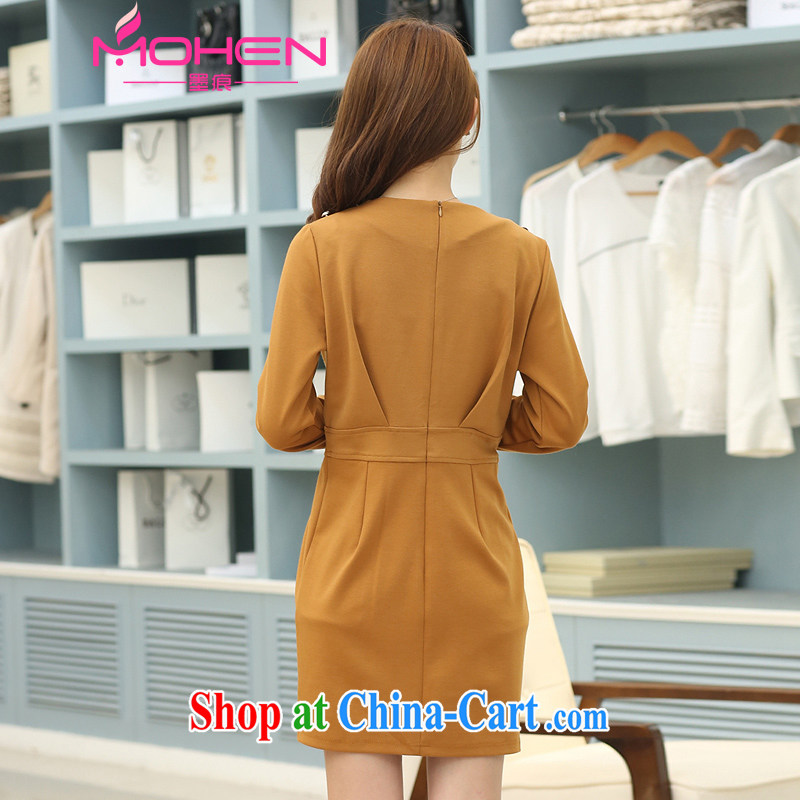 The ink marks spring 2015 new Korean trendy, female long-sleeved dresses beauty graphics thin pressure hem round-neck collar long-sleeved sleek OL dresses yellow and brown 5 XL (suitable for 180 - 200 jack), and the ink marks, and shopping on the Internet
