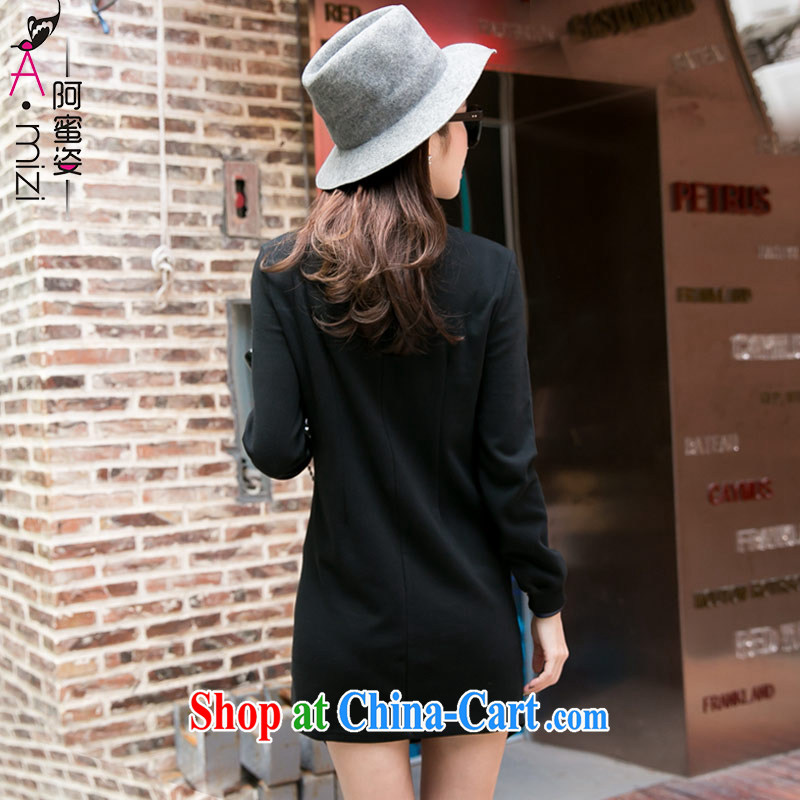 The honey variety, the female new autumn and the Korean spelling leather round-collar long-sleeved black thick graphics thin dresses women 9047 black XXXXL, honey, and, shopping on the Internet