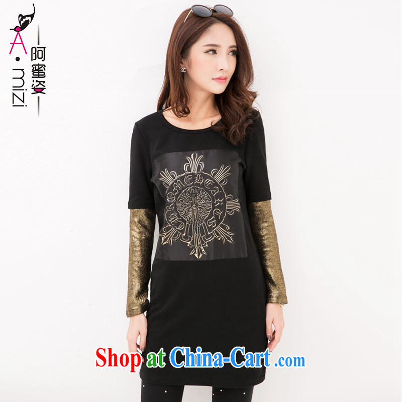 The honey autumn beauty with new thick mm maximum Code women leave in Europe and two in cultivating the collar thick long-sleeved dresses women 9046 black XXXXL, the honey, and the Code women, shopping on the Internet