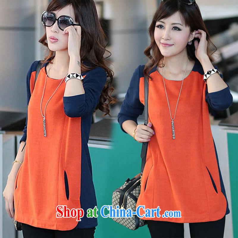 New York, New Korean female large, long Graphics thin shirt solid shirt loose long-sleeved shirt T female 13,733 orange spell blue XXXXL, New York, and, shopping on the Internet