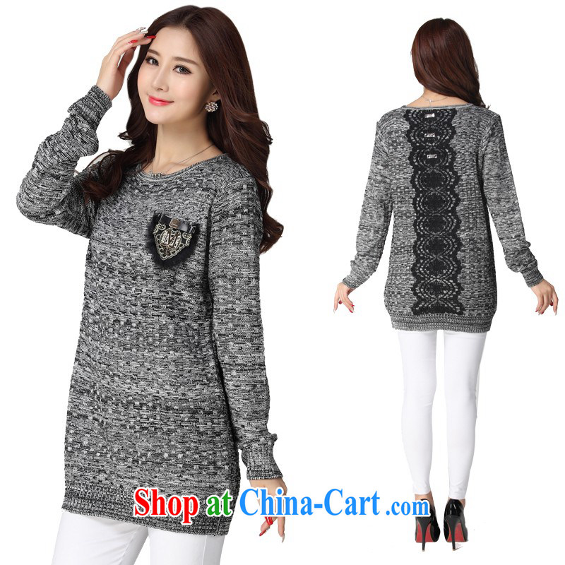 Elections to the payment package as soon as possible-XL ladies' knitted sweaters Korean leisure lace stitching long-sleeved cotton money knit gown mm thick solid sweater package and short skirt sweater gray, land is still the Yi, the Code women's clothing, and shopping on the Internet