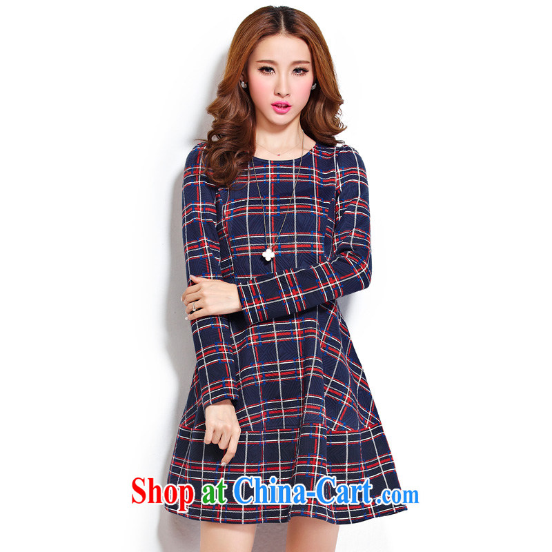 cheer for thick MM fall and winter new women in Europe and America with tartan thick sister graphics thin large long-sleeved dresses Item No. 2295 blue 2 XL, cross-sectoral provision (qisuo), shopping on the Internet